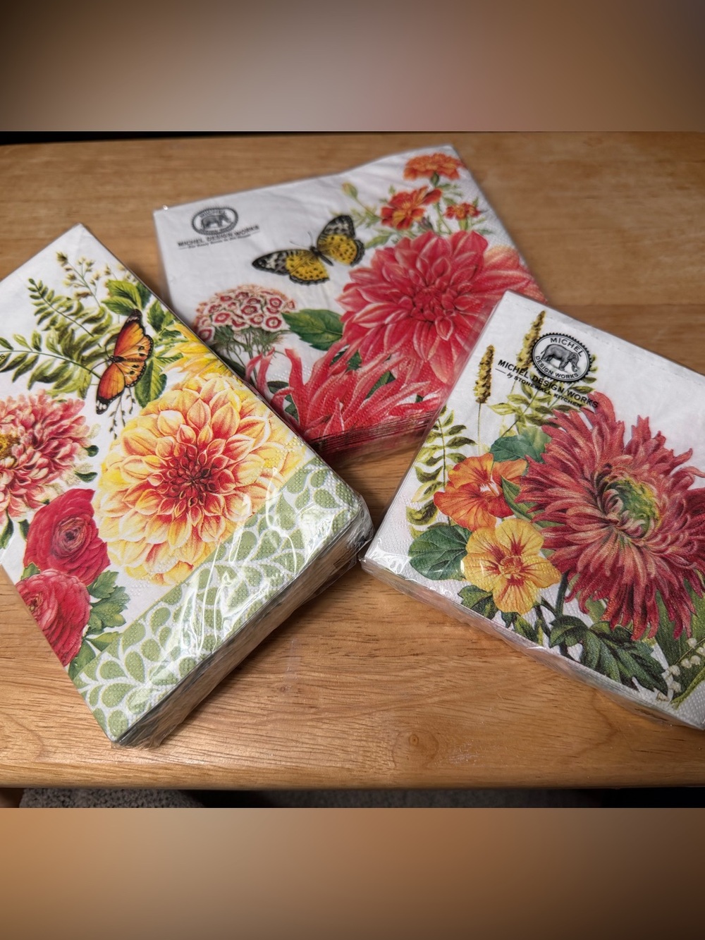 Set of 3 Michel Design Works Paper Triple Ply Dahlias Botanical Print Napkins